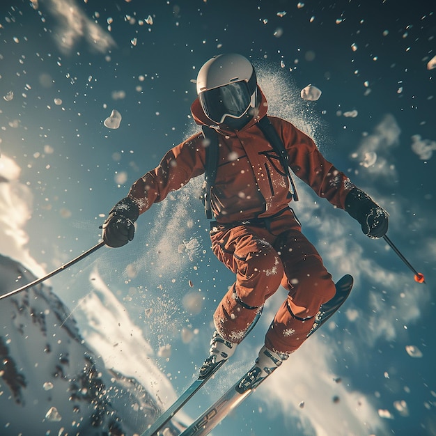 Skiing Look Up Real Photography 4K UltraHigh Details