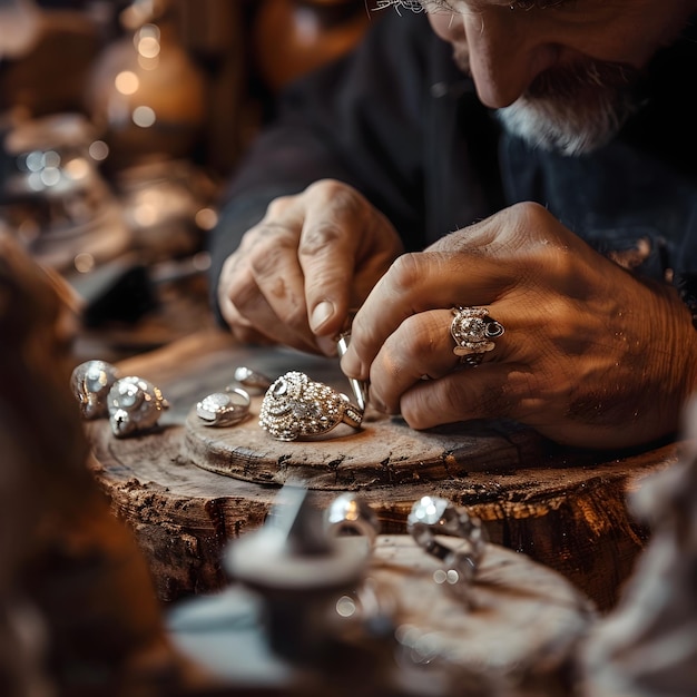 Photo skilled artisan crafting elegant white gold jewelry in natural studio lighting