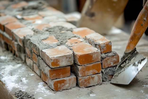 Skilled Bricklayer Working with MudBricks at Construction Site Traditional Masonry Techniques