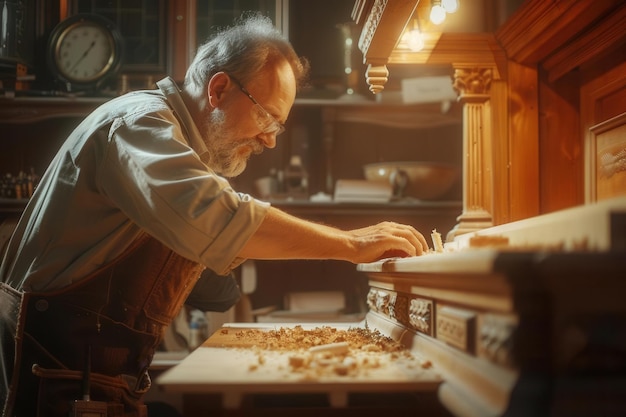 Skilled Carpenter Crafting a Wooden Cabinet Artisan craftwork concept