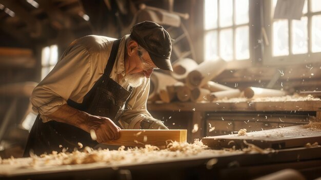 Skilled Carpenter Working with a Planer Craftsmanship concept