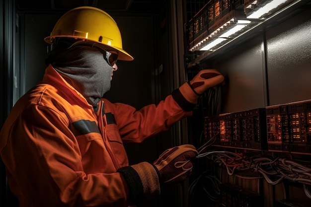 Skilled Electrician in Insulated Gloves and Volt Generative AI