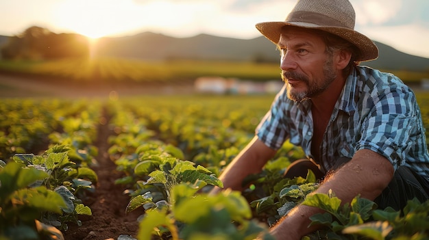 skilled Hispanic man working on farm field