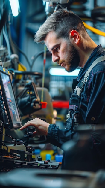 Photo skilled technician working intently on machinery in a modern workshop