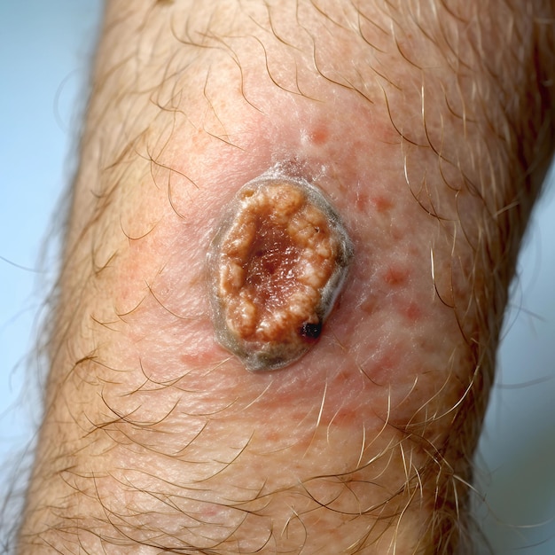 Photo skin boil furuncle folliculitis on leg