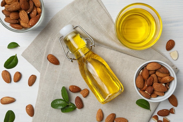 Photo skin care and body care concept almonds almond oil