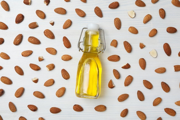 Photo skin care and body care concept almonds almond oil