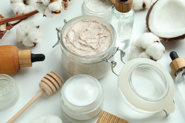 Skin care scrub concept on white