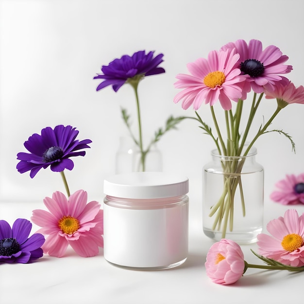 Photo skincare cosmetic wellness cream jar mockup design