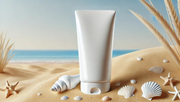 Skincare place mockup plain white mockup with a beach atmosphere as a background