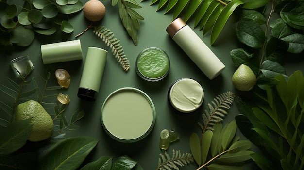 Skincare Products in Green Botanical Setting