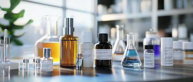 Skincare Products in a Science Lab Setting