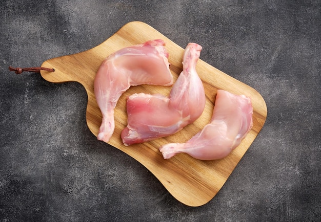 Skinless Raw chicken legs Raw chicken legs for barbecue or soup Fresh raw chicken legs Top view