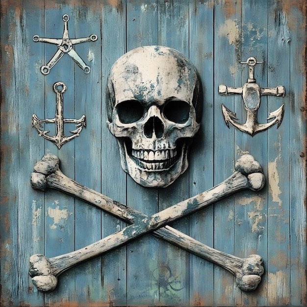 Photo a skull and anchor with a blue background with anchor and anchor