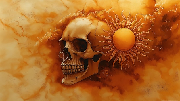 Skull Art with Sun and Abstract Background