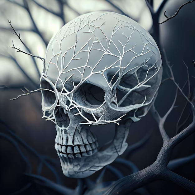 Skull on the branches of a tree Generative AI