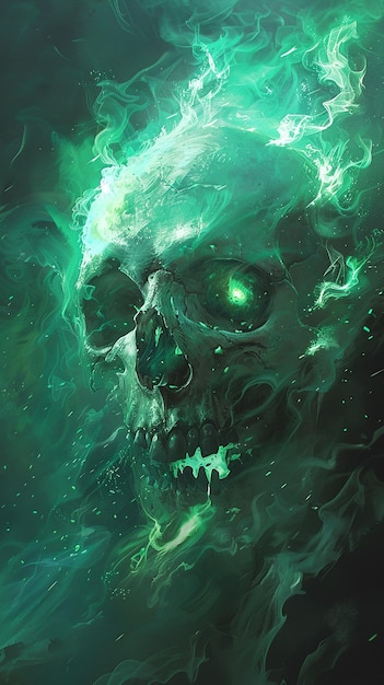 Skull Burning with Green Flames