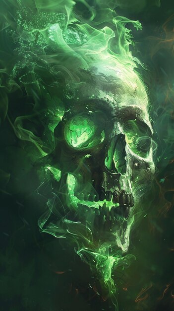 Skull Burning with Green Flames