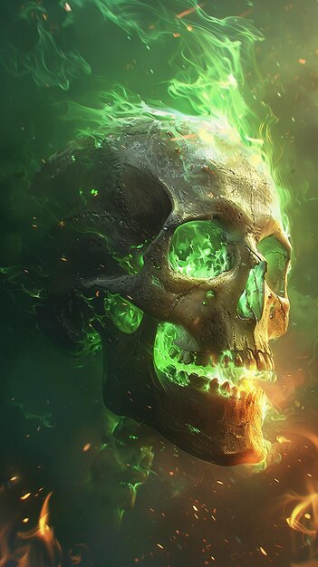 Skull Burning with Green Flames