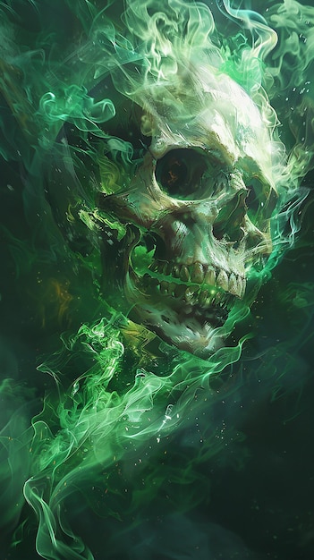 Skull Burning with Green Flames