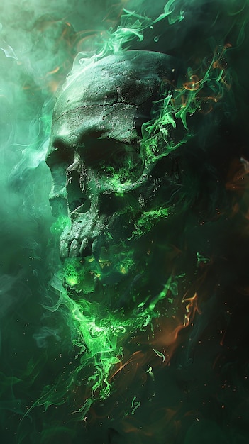 Skull Burning with Green Flames