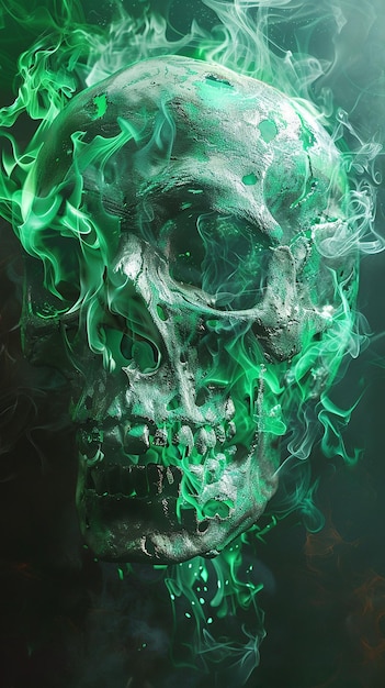 Skull Burning with Green Flames