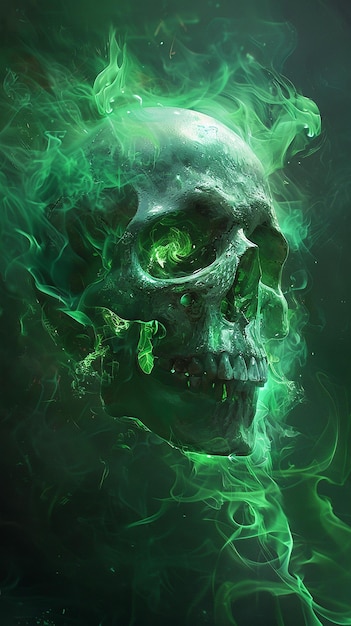 Skull Burning with Green Flames