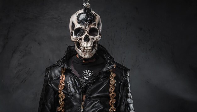 Photo a skull and a chain on a mans jacket