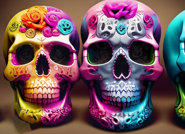 Skull in color paint