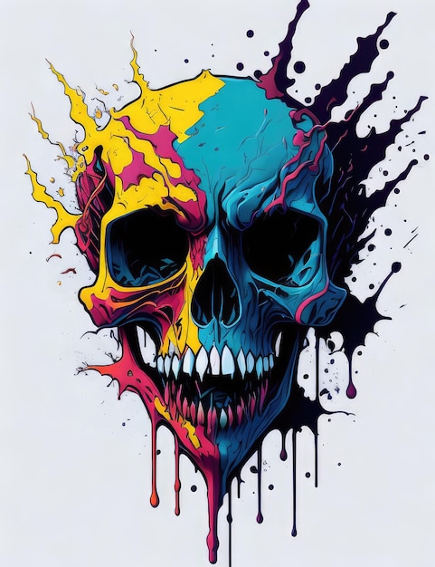 Skull in colorful splashes Generative AI