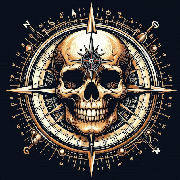 Skull Compass Skeleton Digital Human Skull T shirt Design Retro Vintage Graphic Transparent Digital