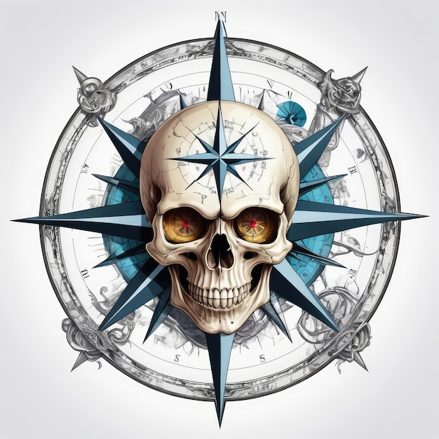 Skull Compass Skeleton Digital Human Skull T shirt Design Retro Vintage Graphic Transparent Digital