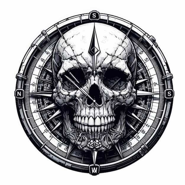 Skull Compass Skeleton Digital Human Skull T shirt Design Retro Vintage Graphic Transparent Digital