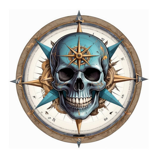 Skull Compass Skeleton Digital Human Skull T shirt Design Retro Vintage Graphic Transparent Digital