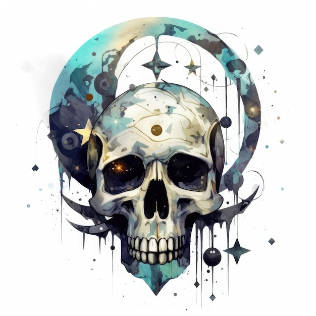 skull cosmos watercolor design tattoo clipart aquarelle magic mystery pastel gentle isolated