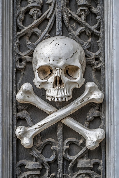 a skull and cross swords are on a door