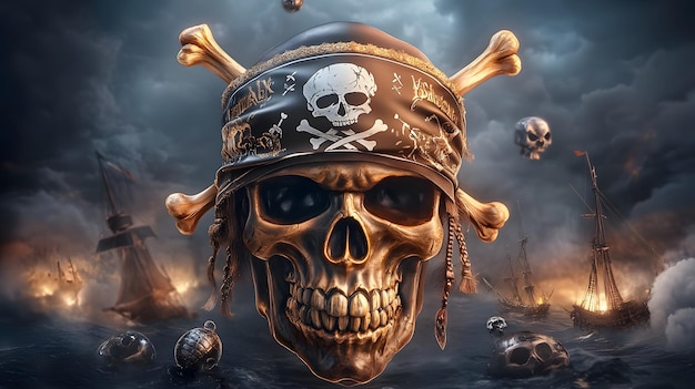 a skull and crossbones hat with skulls and bones on the top