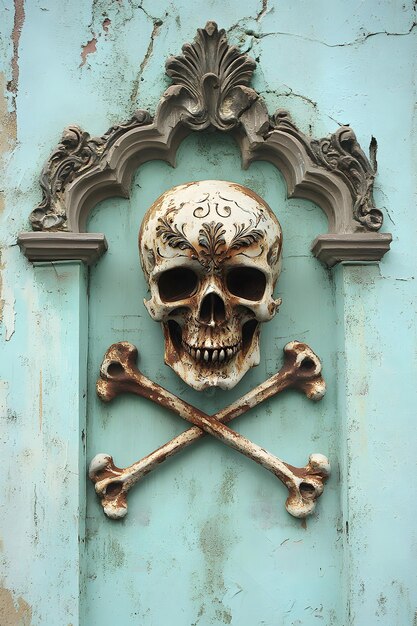 a skull and crossbones sign on a door that says quot o quot