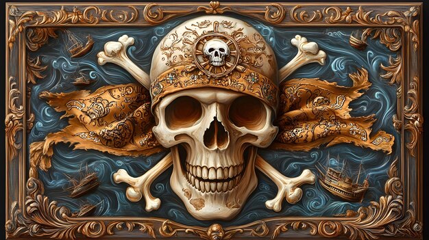 a skull and crossbones skull are on a blue background