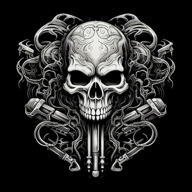 skull crossed wrenches tattoo design illustration