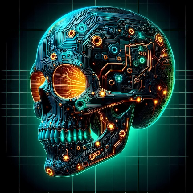 Photo skull in cyberpunk futuristic style