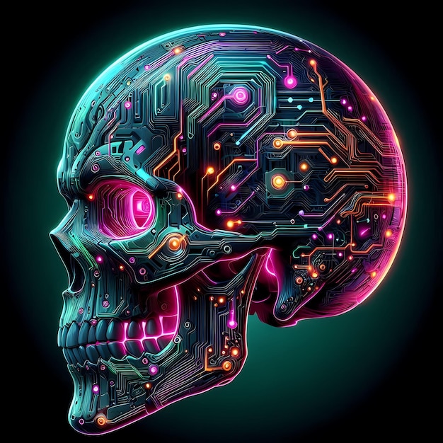 Photo skull in cyberpunk futuristic style