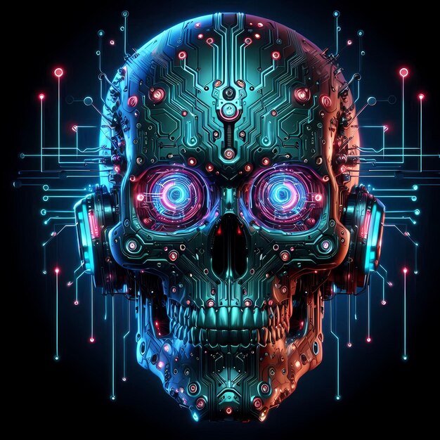 Photo skull in cyberpunk futuristic style