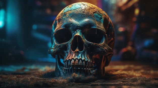 Skull on a dark background Halloween concept generative ai