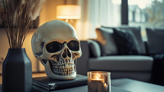 Photo skull decor in a modern home setting stylish and edgy soft lighting