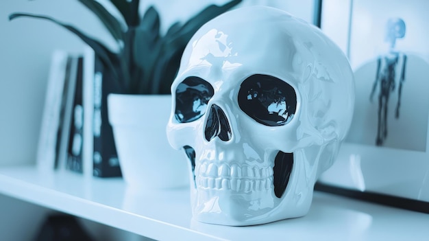 Photo skull decor on a shelf minimalistic design clean background