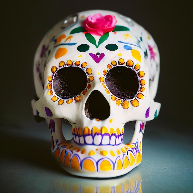 Skull decorated with flowers theme day of the dead Mexico