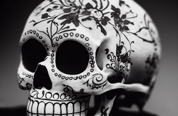 Skull decorated with flowers theme day of the dead Mexico