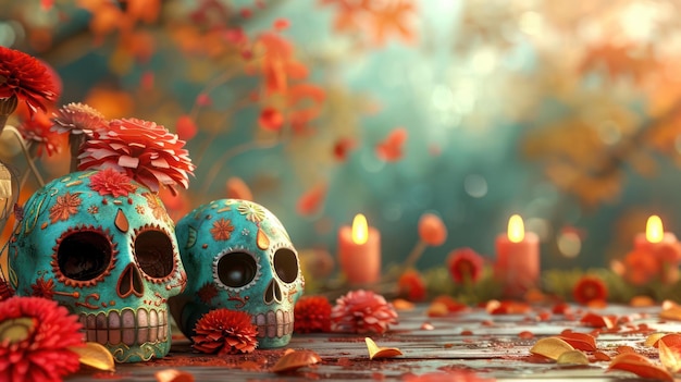 Skull Decoration with Red Roses