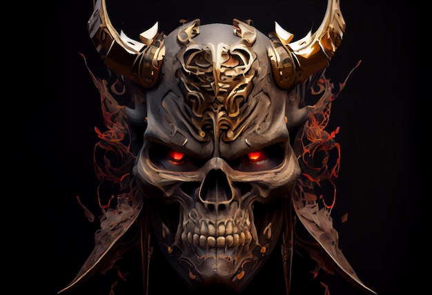 Skull devil cyborg samurai face 3D rendering Generate Ai